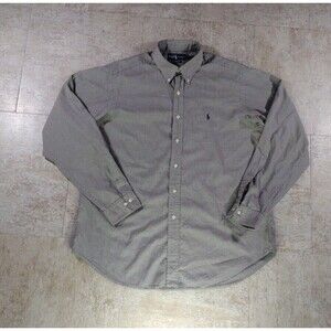 Polo by Ralph Lauren Button Down Shirt Mens 17 XL Tan Black Cotton Long Sleeve